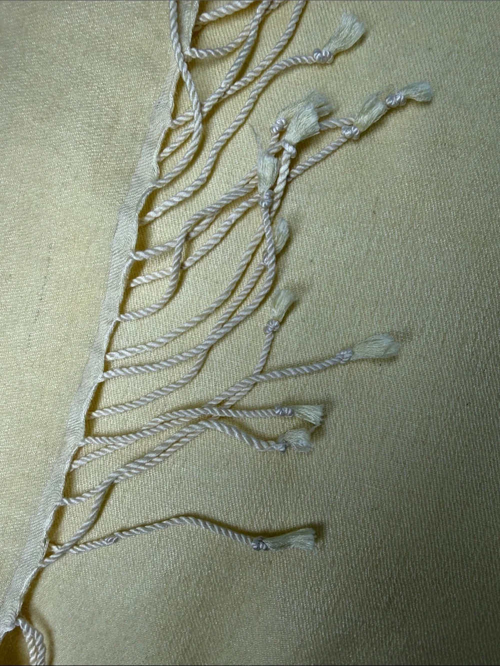 Donna Karan butter yellow soft pashmina silk shawl scarf with fringe